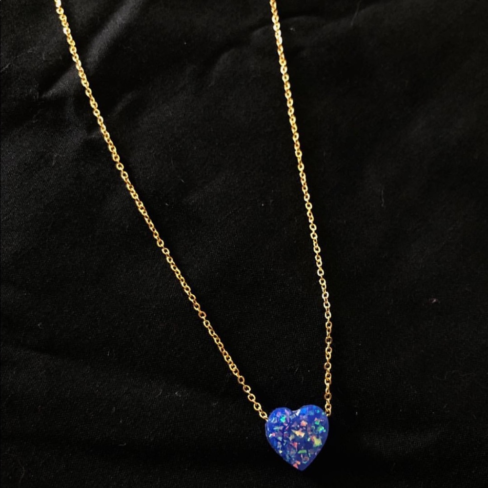 Royal Blue Sparkle Heart w/ gold chain